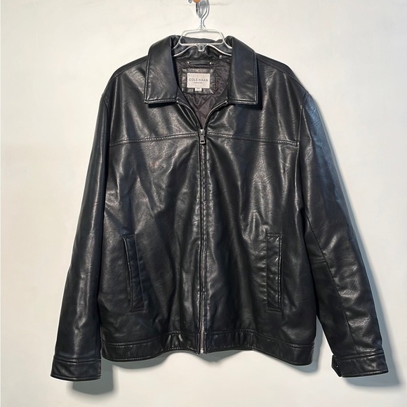COLE HAAN SIGNATURE Men's Faux Leather Black Bomber Weekend Moto Jacket SZ 3X - Picture 1 of 15